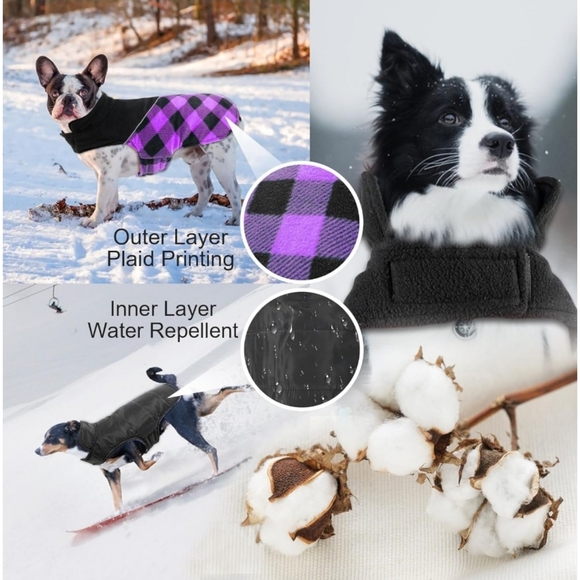 Fragralley Dog Purple Plaid Reversible Fall Winter Coat with Harness Hole, XL - Picture 8 of 9